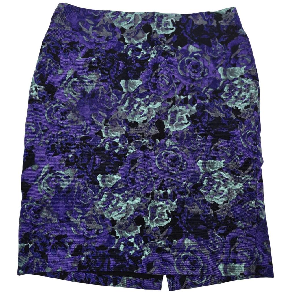 Talbots Purple Rose Floral Knit Pencil Skirt Lined Office Career